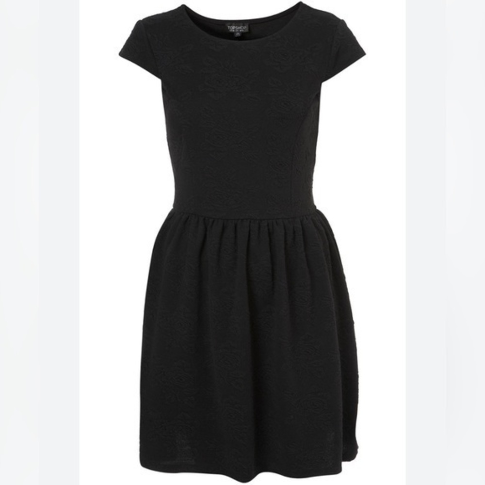 Specklers cap sleeve floral print black dress